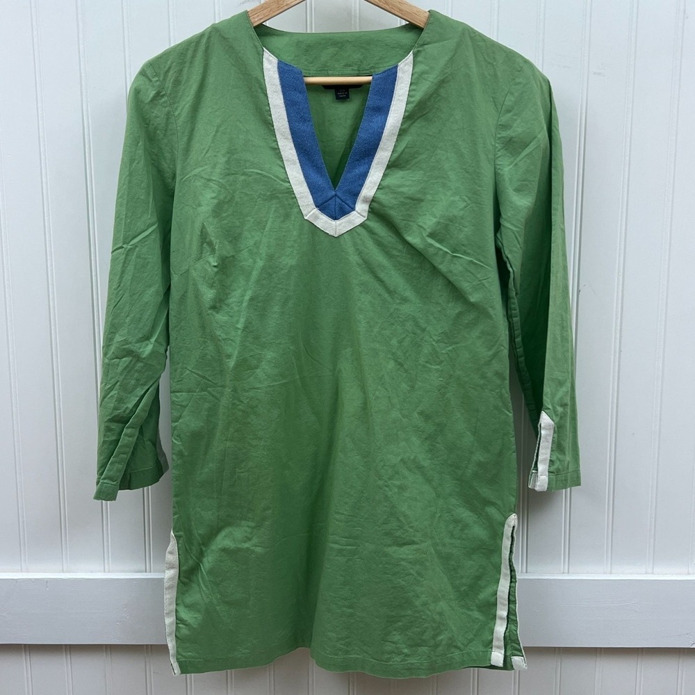 Brooks Brothers Tunic Green Indie Cotton V-Neck 3/4 Sleeve Resort Wear Preppy XS